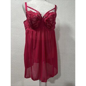 ADORE ME ELLA PLUS BABYDOLL Nightgown LINGERIE SIZE 40D UW BRA Fuchsia Floral